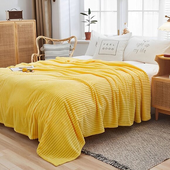 SOGA Yellow Throw Blanket – Soft Cozy Warm Blanket for Bed, Sofa & Couch - Picture 2 of 13